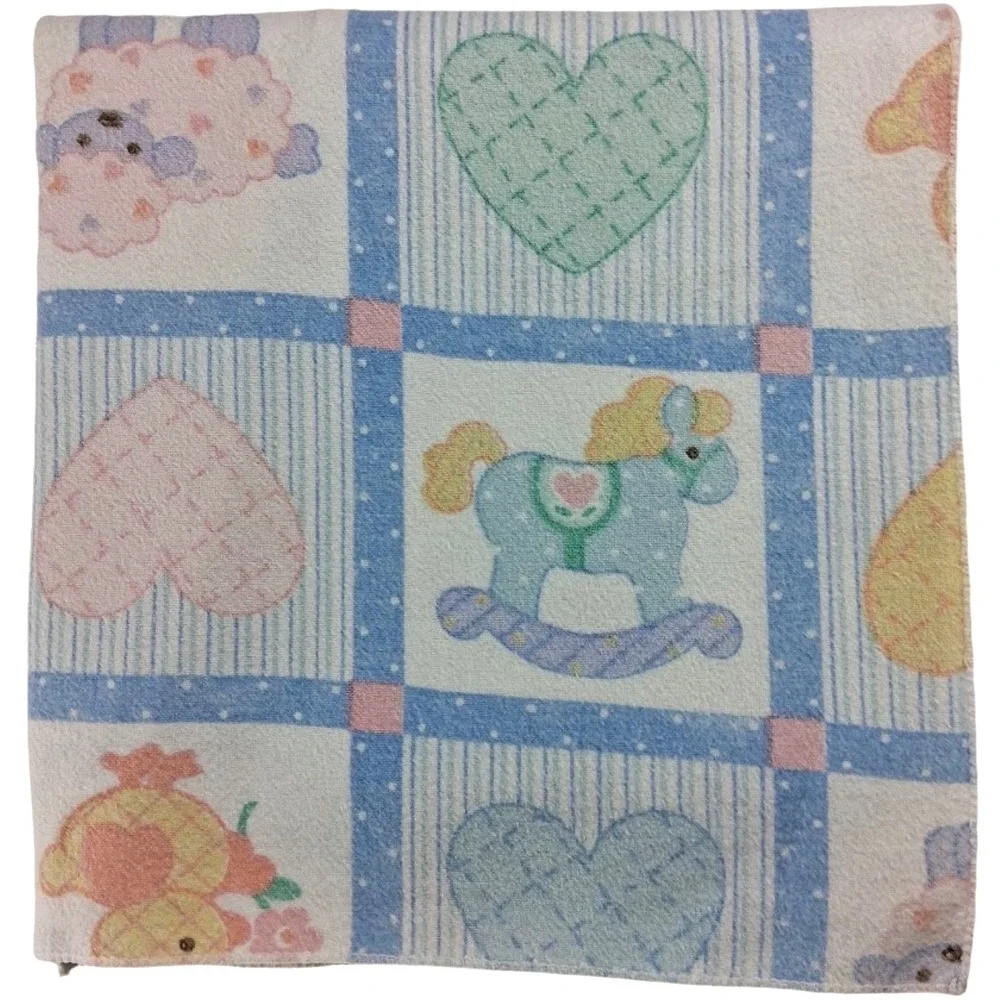 Beacon Baby Receiving Blanket Blue Patchwork Unisex Soft Cotton WPL 1675 Vtg